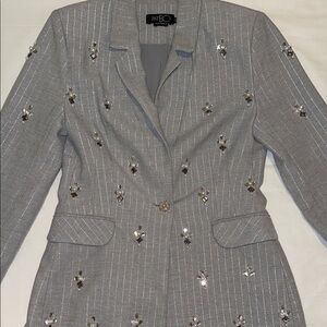 PatBO Silver Embellished Pinstripe Blazer